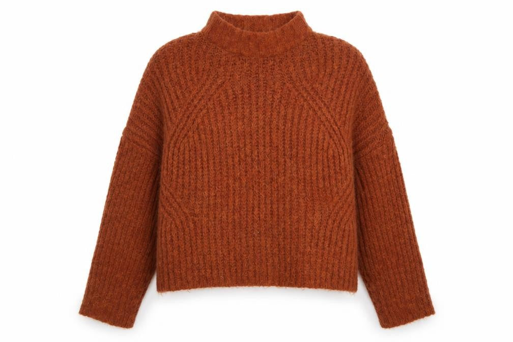 Bershka Women Brown Mock Neck Chunky-Knit Wool Blend Jumper Size S