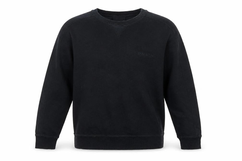 Front view of Diesel Men's Black Cotton Crew Neck Sweatshirt, size M, Pullover