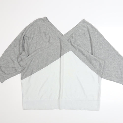 DKNY Womens Grey V-Neck Relaxed Fit Knit Jumper Size XL