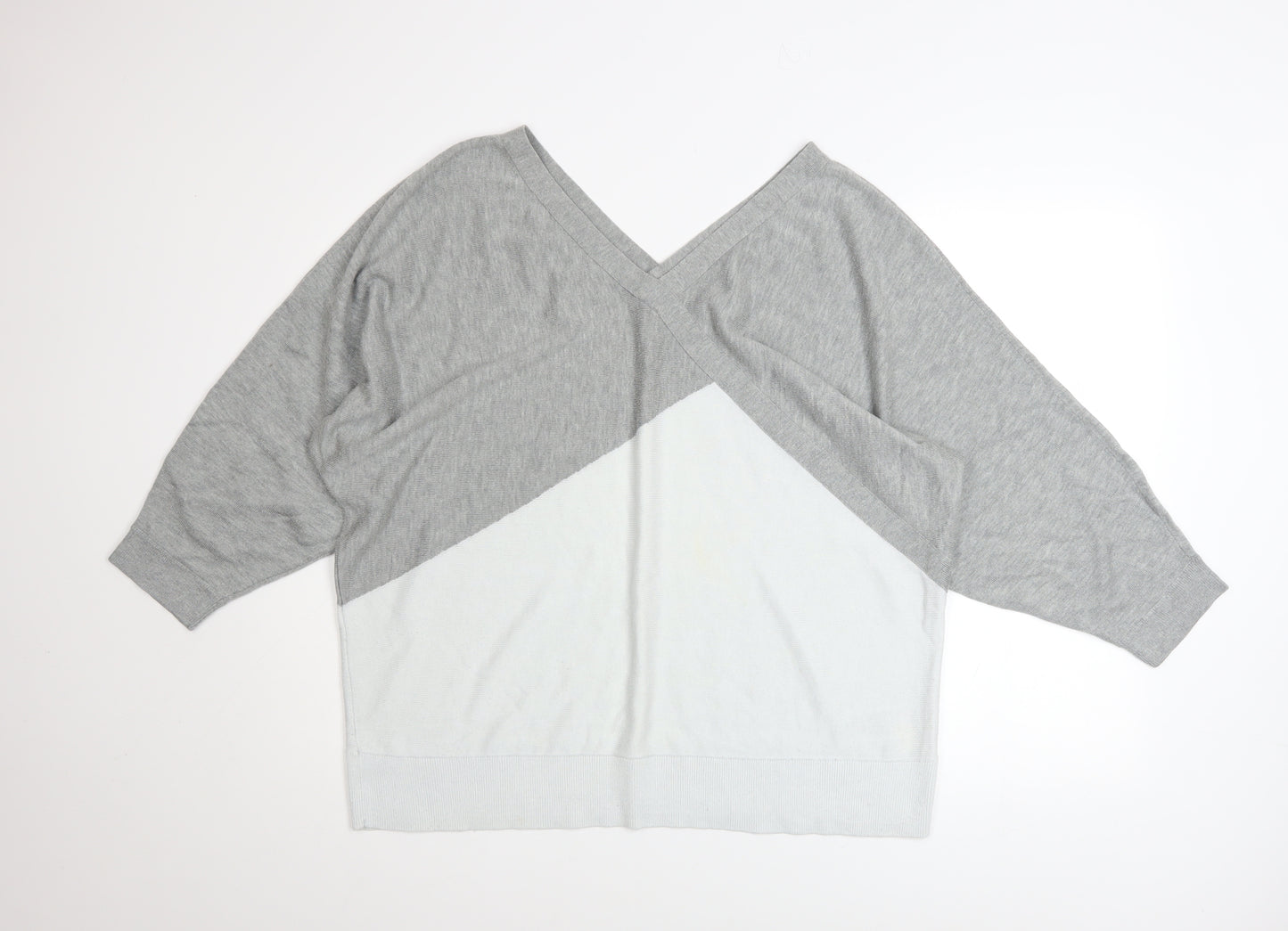 DKNY Womens Grey V-Neck Relaxed Fit Knit Jumper Size XL