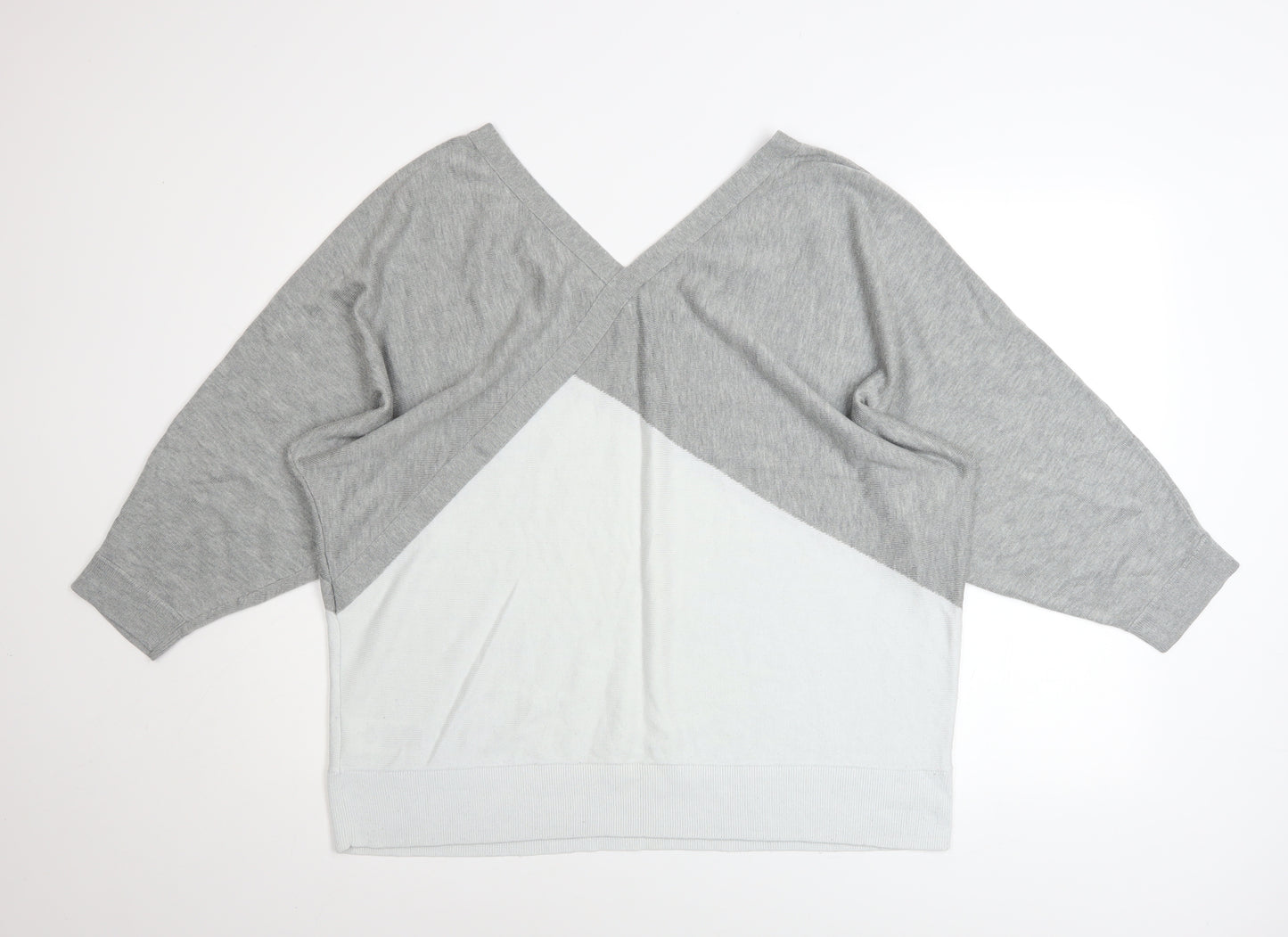 DKNY Womens Grey V-Neck Relaxed Fit Knit Jumper Size XL