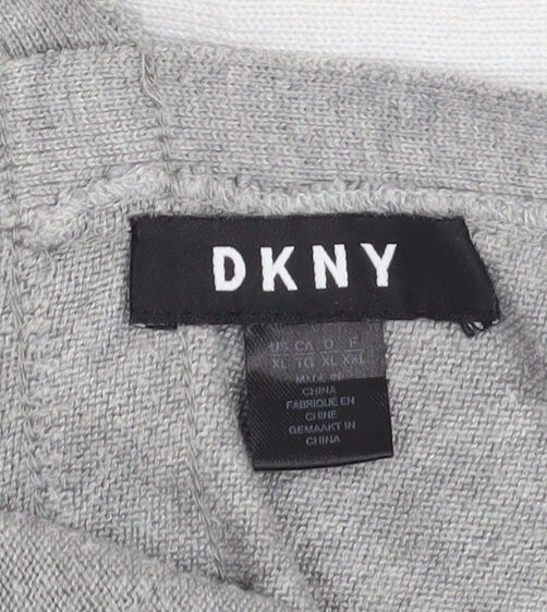 DKNY Womens Grey V-Neck Relaxed Fit Knit Jumper Size XL