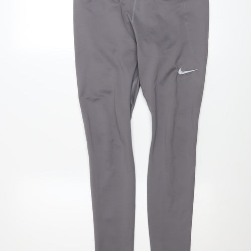 Nike Women Grey Dri-FIT Leggings L Moisture Wicking Activewear