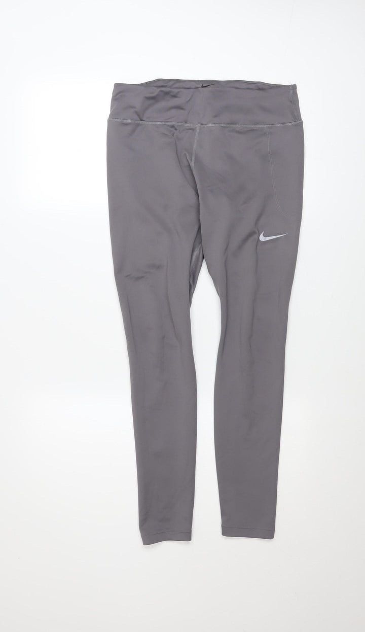 Nike Women Grey Dri-FIT Leggings L Moisture Wicking Activewear