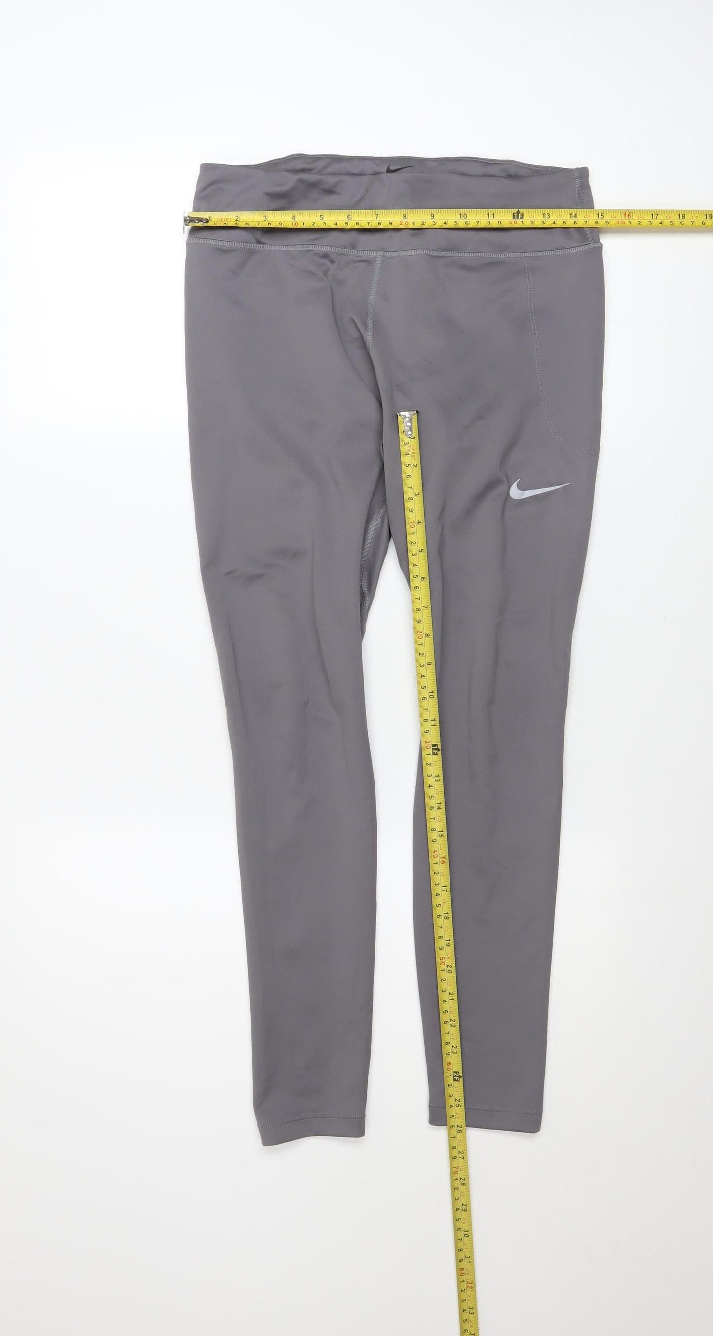 Nike Women Grey Dri-FIT Leggings L Moisture Wicking Activewear
