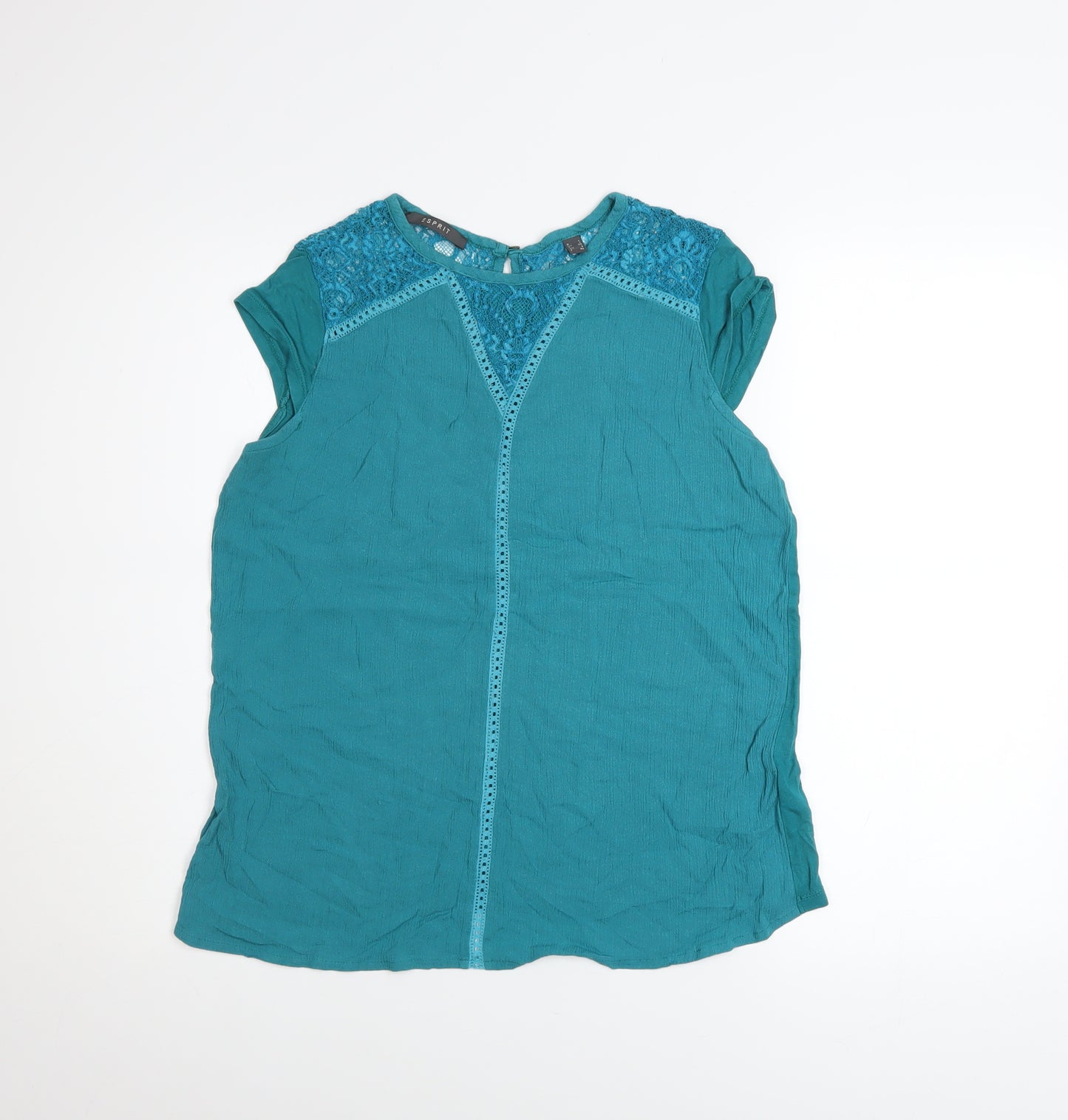 Esprit Women’s Green Lace Crochet Short Sleeve Blouse Size L