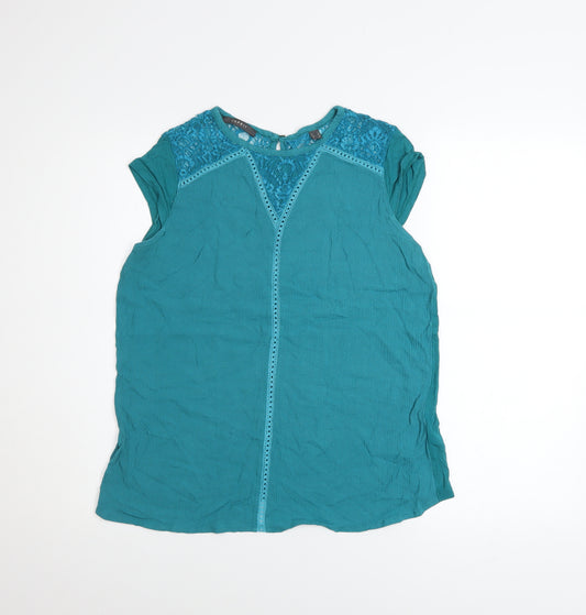 Esprit Women’s Green Lace Crochet Short Sleeve Blouse Size L