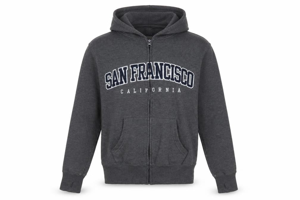 Ocean Beach Mens Grey Full Zip Hoodie Size S San Francisco Graphic