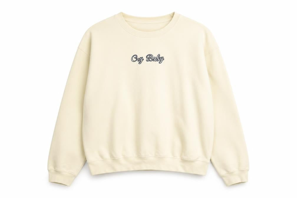 Front view of Cry Baby Women's Beige Pullover Sweatshirt, size M, Cotton Blend