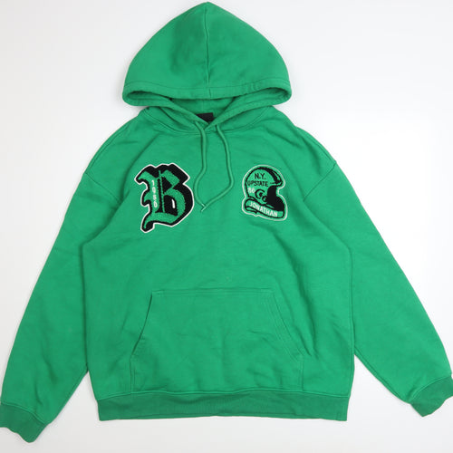 H&M Men’s Green Relaxed Fit Pullover Hoodie L Graphic Sports Style