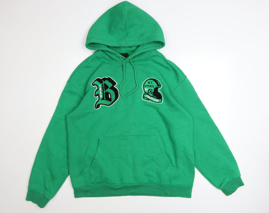 H&M Men’s Green Relaxed Fit Pullover Hoodie L Graphic Sports Style