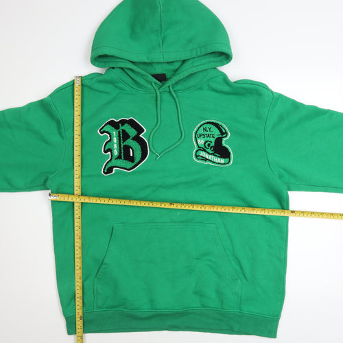 H&M Men’s Green Relaxed Fit Pullover Hoodie L Graphic Sports Style