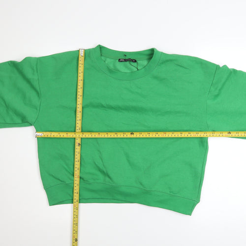 Zara Womens Green Crew Neck Pullover Sweatshirt Size M
