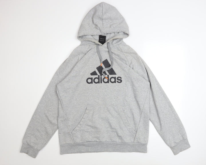 adidas Men Grey Pullover Hoodie L Logo Sports Performance