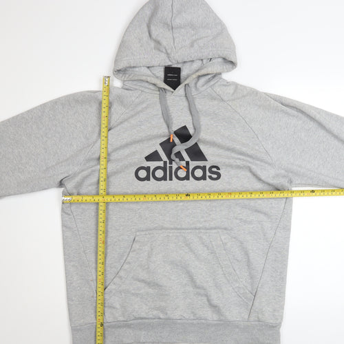 adidas Men Grey Pullover Hoodie L Logo Sports Performance