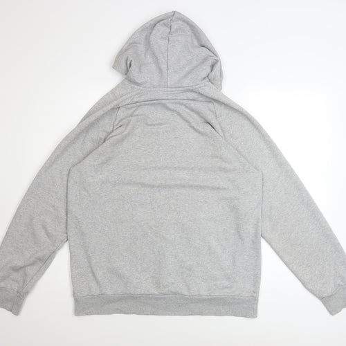 adidas Men Grey Pullover Hoodie L Logo Sports Performance