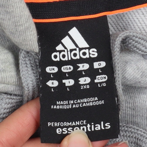 adidas Men Grey Pullover Hoodie L Logo Sports Performance