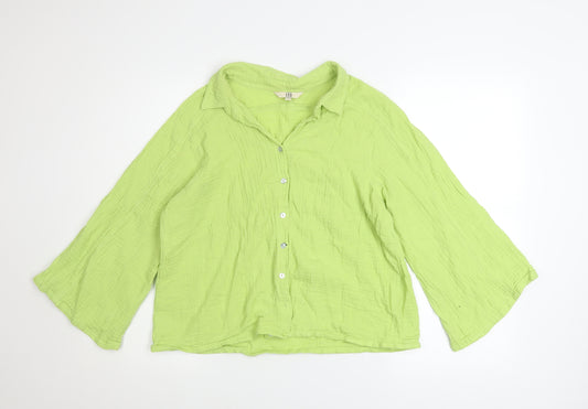 AND Women’s Lime Green Cotton Button-Up Blouse Size 12