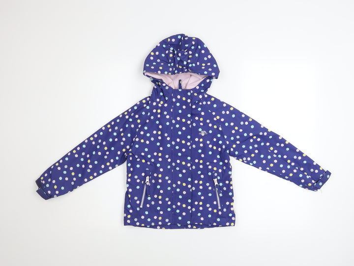 Trespass Girls Blue Polka Dot Waterproof Hooded Rain Coat 3-4 Years