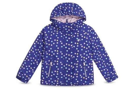 Trespass Girls Blue Polka Dot Waterproof Hooded Rain Coat 3-4 Years