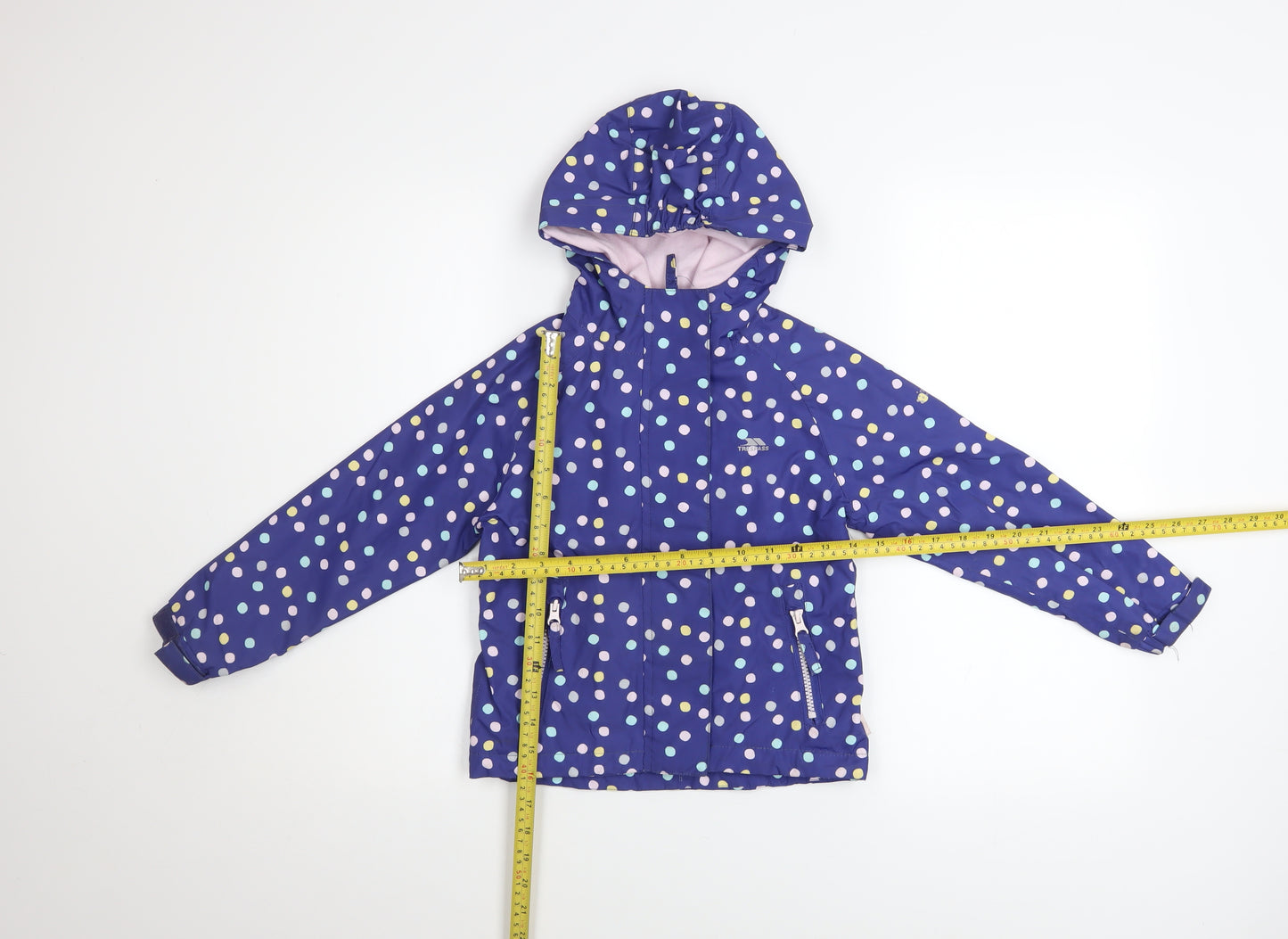 Trespass Girls Blue Polka Dot Waterproof Hooded Rain Coat 3-4 Years
