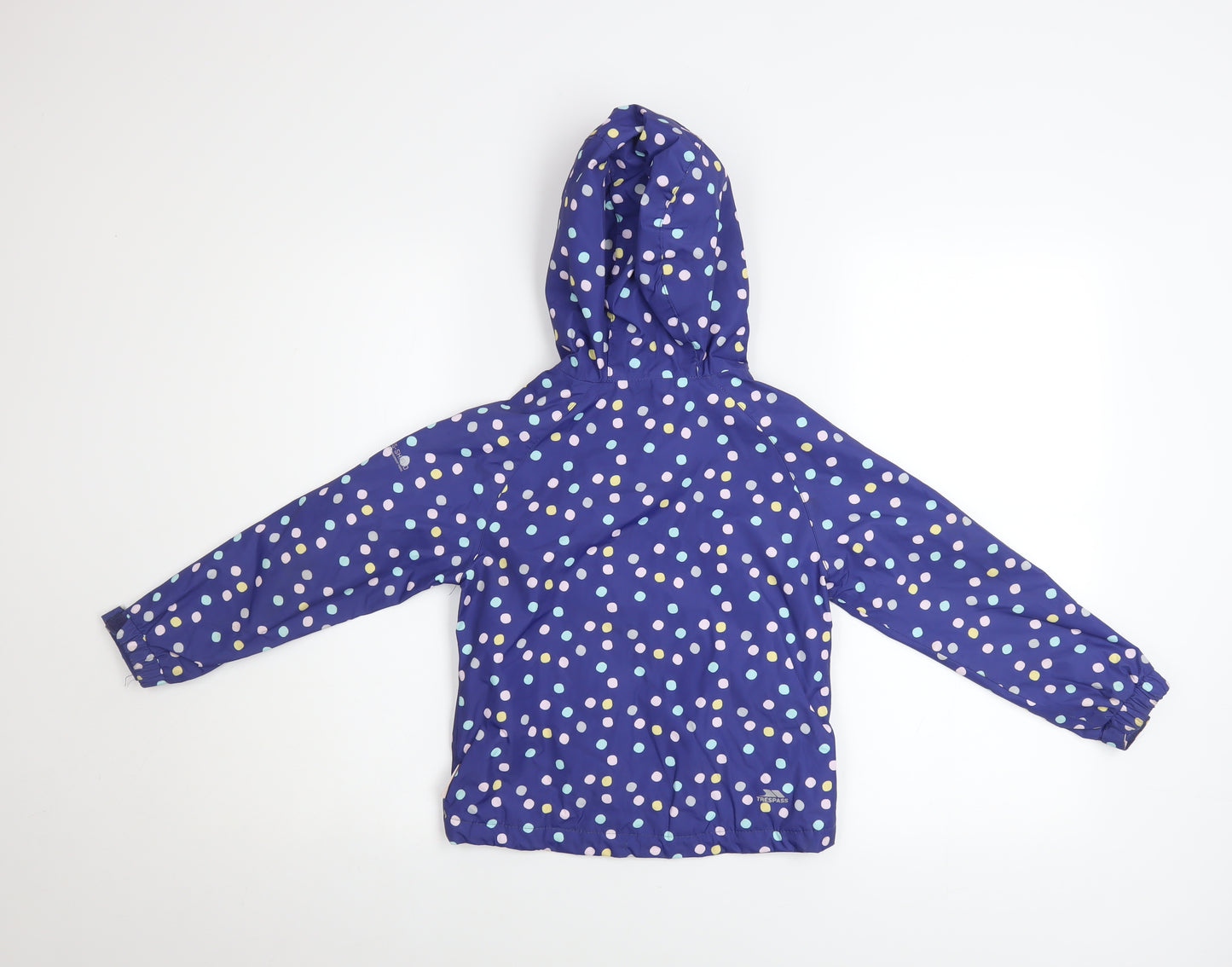 Trespass Girls Blue Polka Dot Waterproof Hooded Rain Coat 3-4 Years
