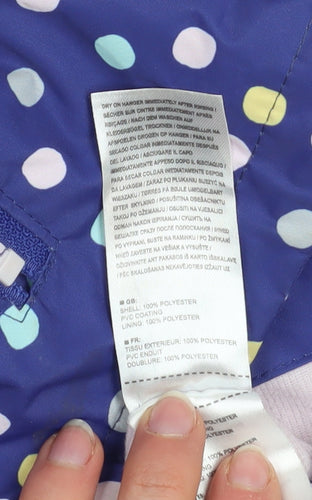 Trespass Girls Blue Polka Dot Waterproof Hooded Rain Coat 3-4 Years