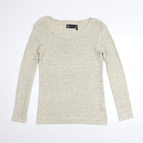 Atmosphere Women's Beige Sequin Knit Jumper Size 10