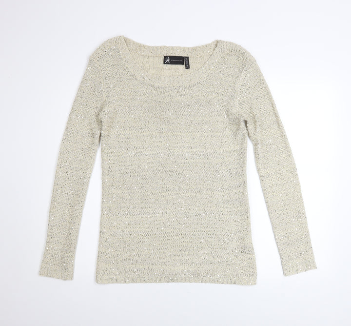 Atmosphere Women's Beige Sequin Knit Jumper Size 10