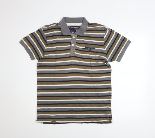 Jack & Jones Men's Multicoloured Striped Polo Shirt Size L