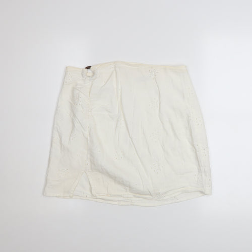 Bershka Women's Ivory Cotton A-Line Short Skirt Size M