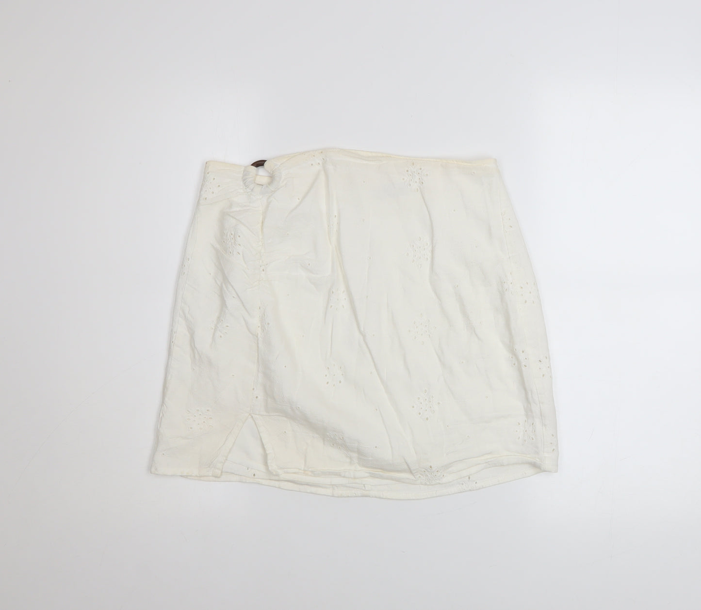 Bershka Women's Ivory Cotton A-Line Short Skirt Size M