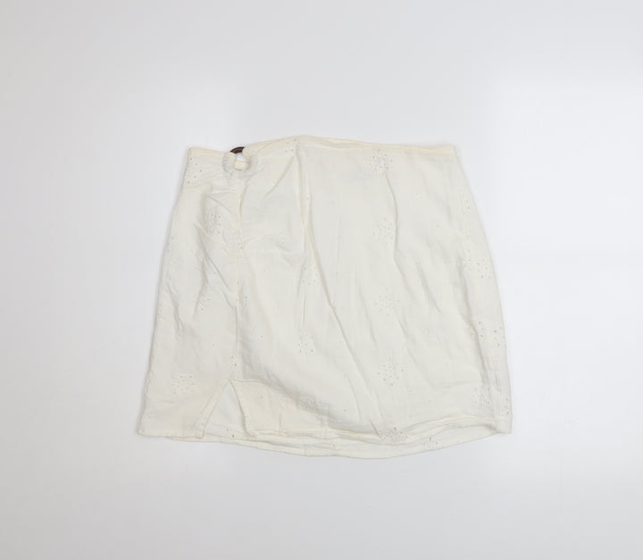 Bershka Women's Ivory Cotton A-Line Short Skirt Size M
