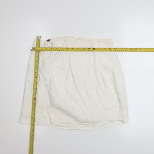 Bershka Women's Ivory Cotton A-Line Short Skirt Size M