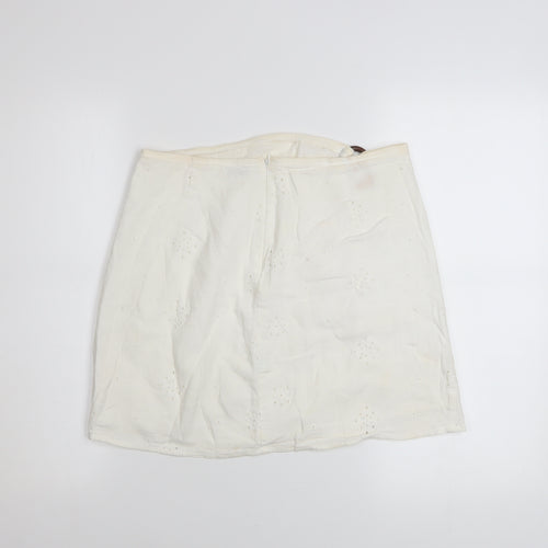 Bershka Women's Ivory Cotton A-Line Short Skirt Size M