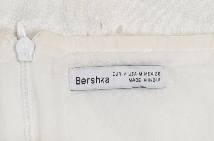 Bershka Women's Ivory Cotton A-Line Short Skirt Size M