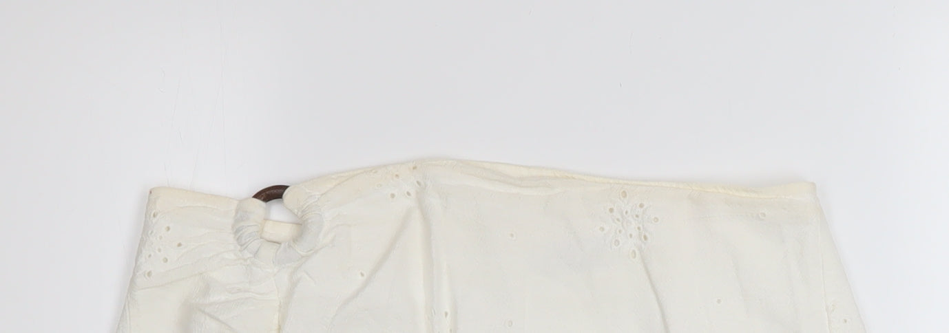 Bershka Women's Ivory Cotton A-Line Short Skirt Size M