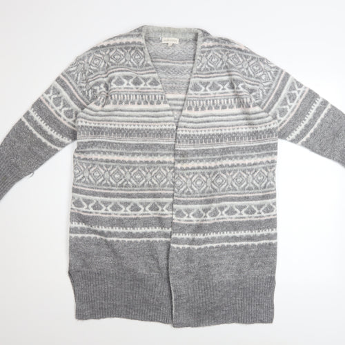 Monsoon Women Grey Fair Isle Knit Long Sleeve Open Cardigan M
