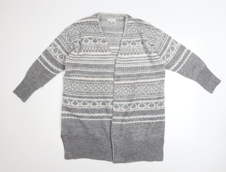 Monsoon Women Grey Fair Isle Knit Long Sleeve Open Cardigan M