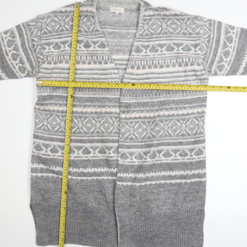 Monsoon Women Grey Fair Isle Knit Long Sleeve Open Cardigan M