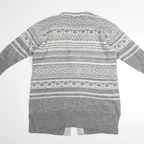 Monsoon Women Grey Fair Isle Knit Long Sleeve Open Cardigan M