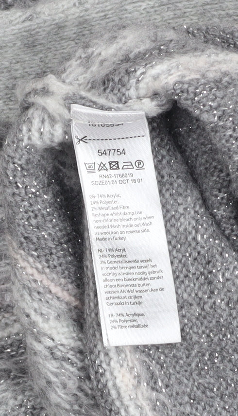Monsoon Women Grey Fair Isle Knit Long Sleeve Open Cardigan M