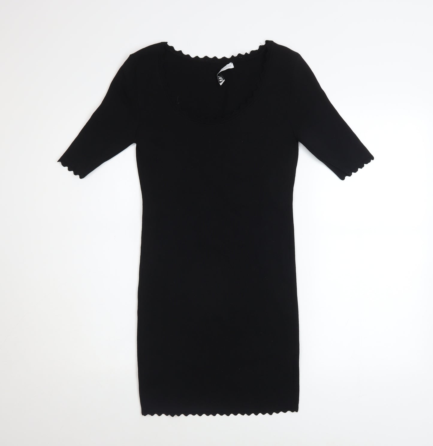 ZARA Womens Black S Bodycon Short Sleeve Knit Dress