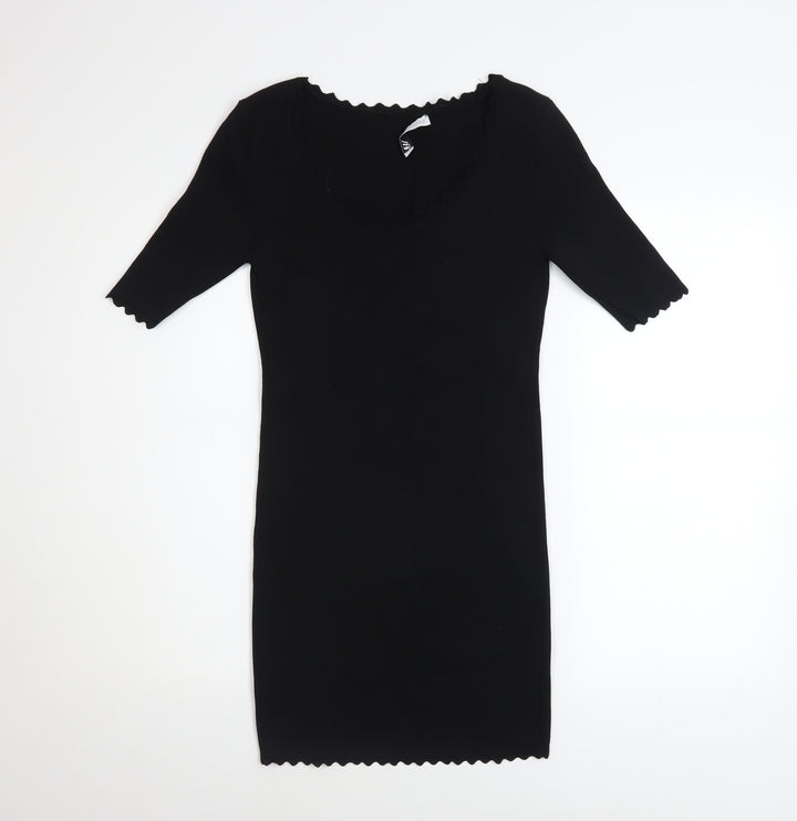 ZARA Womens Black S Bodycon Short Sleeve Knit Dress