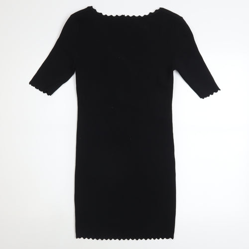 ZARA Womens Black S Bodycon Short Sleeve Knit Dress