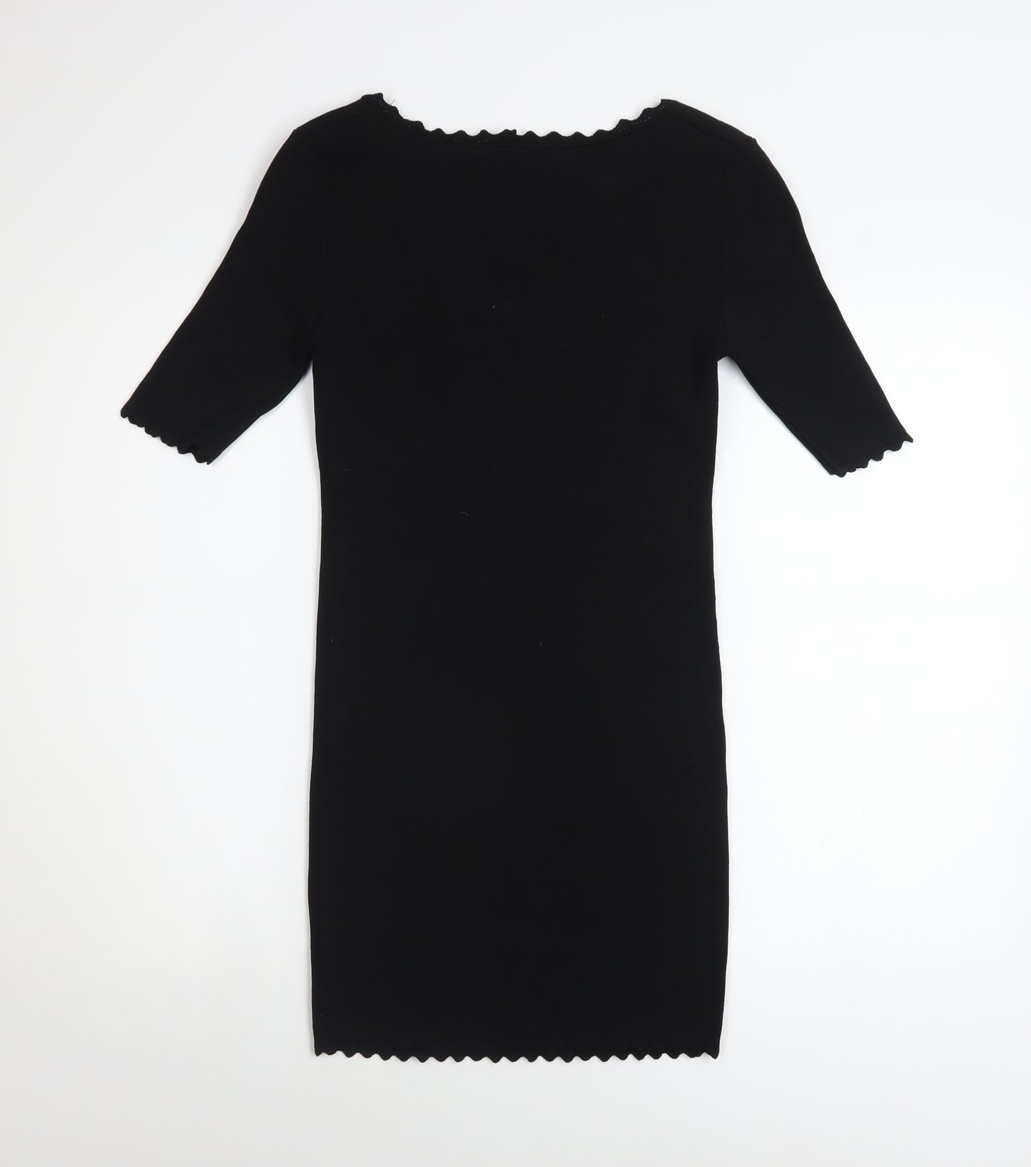 ZARA Womens Black S Bodycon Short Sleeve Knit Dress