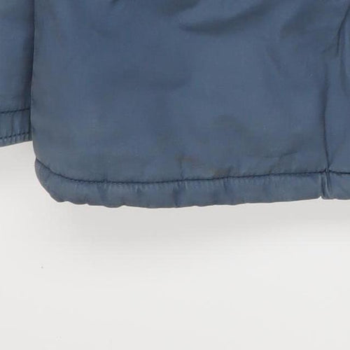 Next Men’s Blue Hooded Parka Coat L 44in Faux Fur Trim Winter Jacket