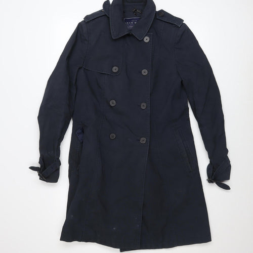 Jack Wills Women's Blue Cotton Blend Long Trench Coat Size 10