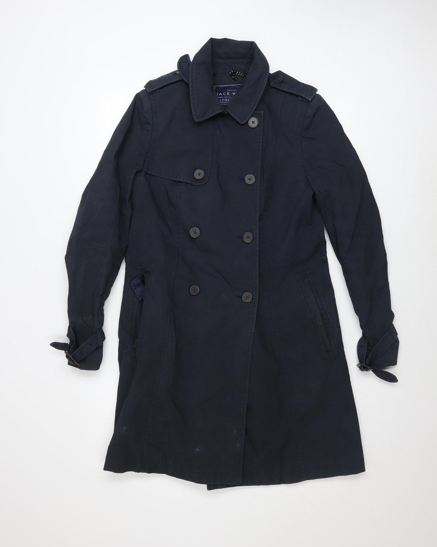 Jack Wills Women's Blue Cotton Blend Long Trench Coat Size 10