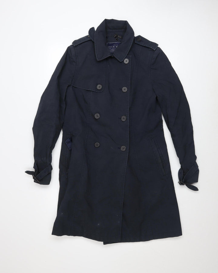 Jack Wills Women's Blue Cotton Blend Long Trench Coat Size 10